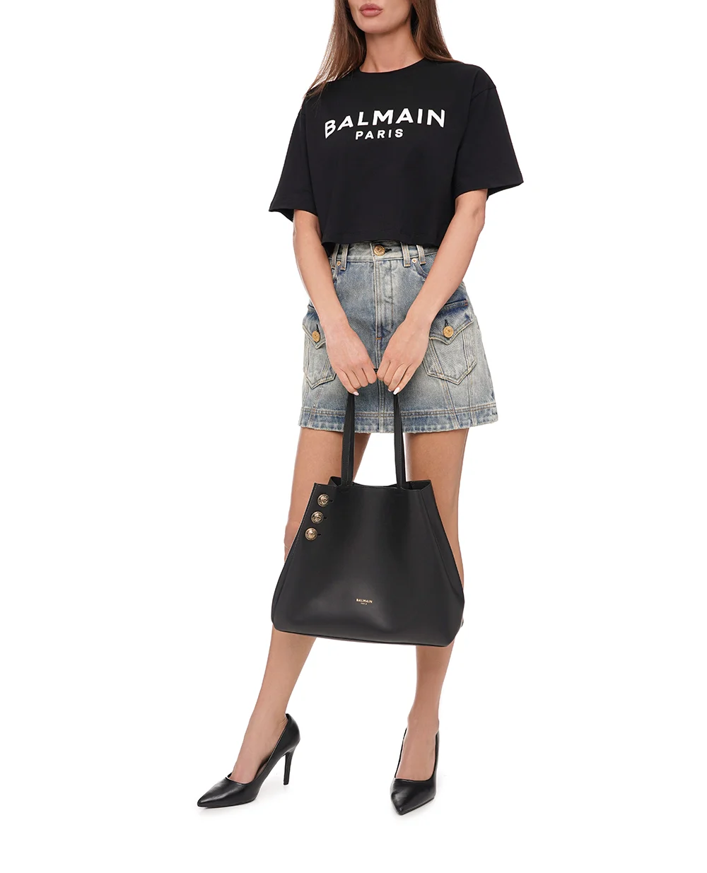 Шкіряна сумка Embleme Balmain DN1FE836LARN, чорний колір • Купити в інтернет-магазині Kameron
