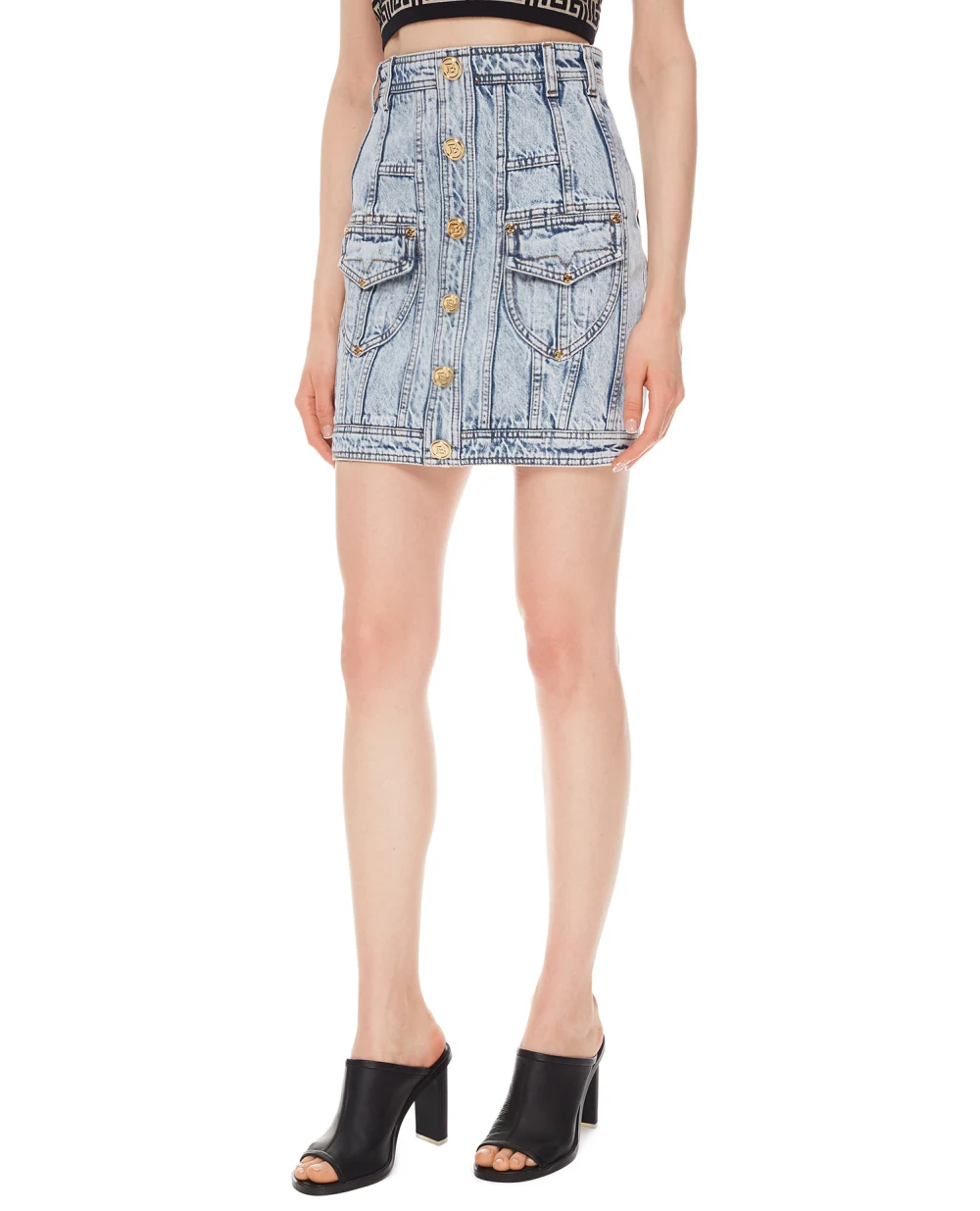 Джинсовая юбка Balmain VF14090D097, голубой цвет • Купить в интернет-магазине Kameron