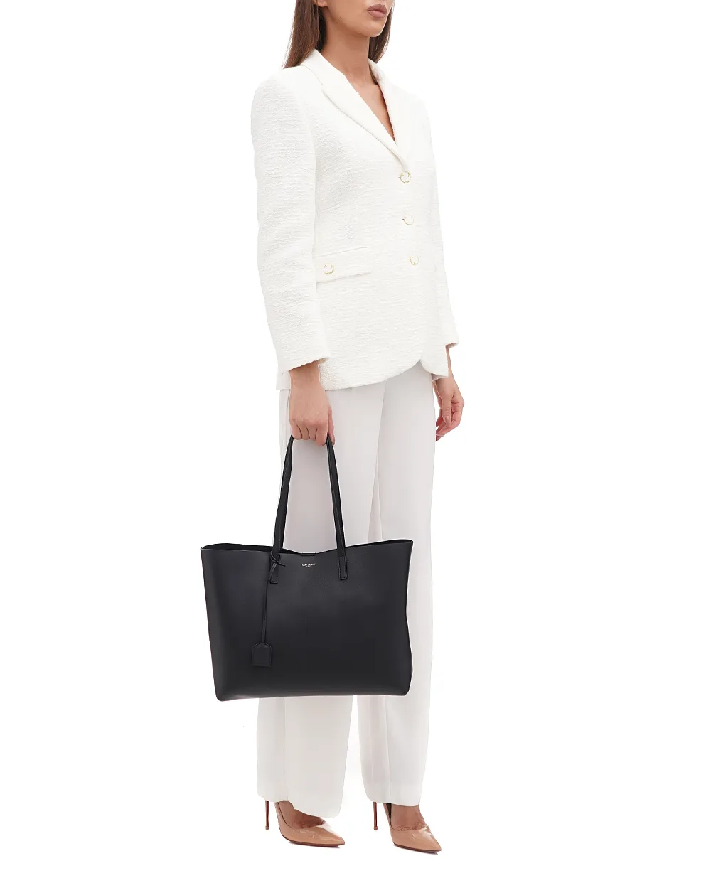 Кожаная сумка Shopping Bag Saint Laurent 600281-CSV0J, черный цвет • Купить в интернет-магазине Kameron