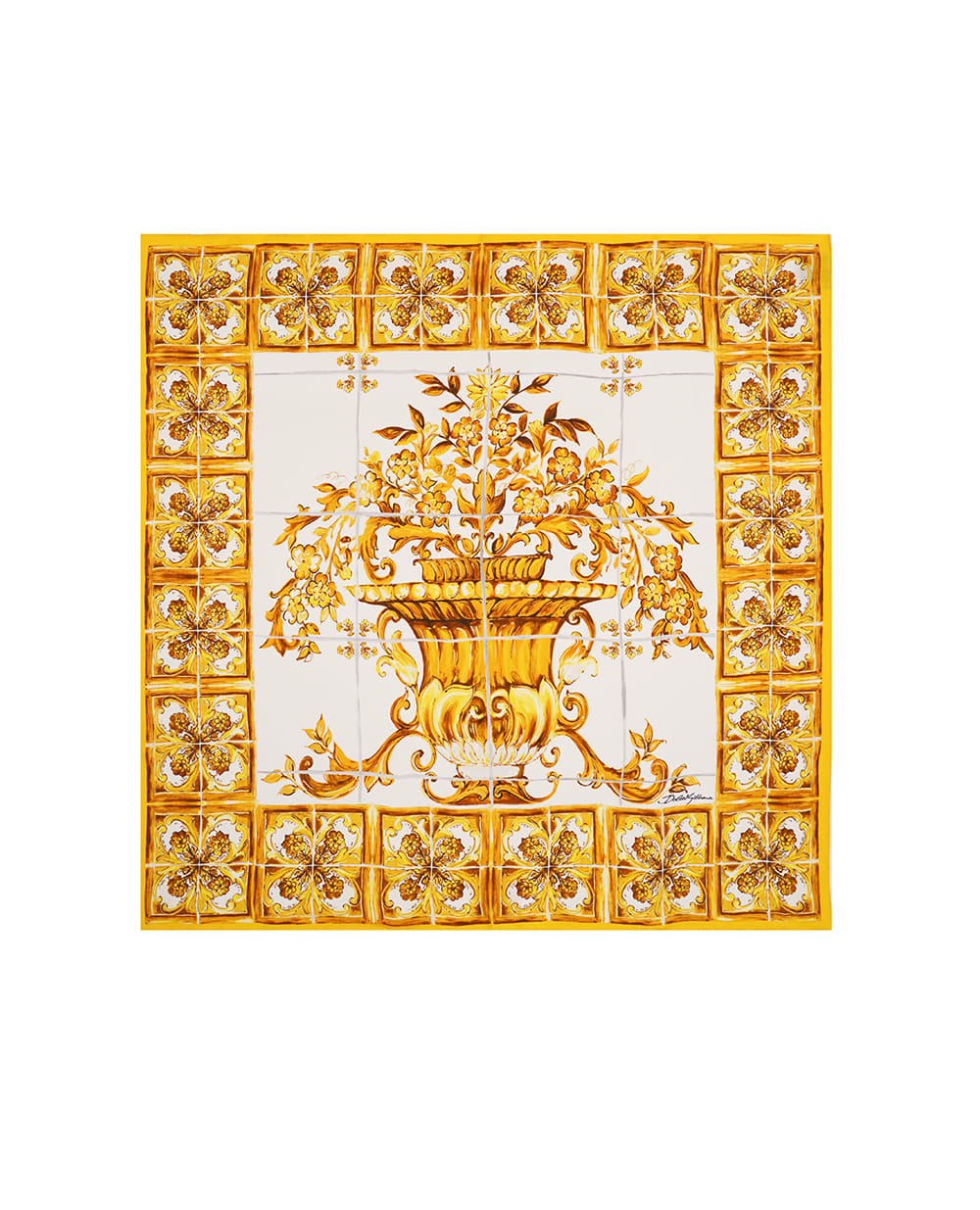 Платок из шелка с принтом майолики Dolce&Gabbana FN090R-GDAOZ, желтый цвет • Купить в интернет-магазине Kameron