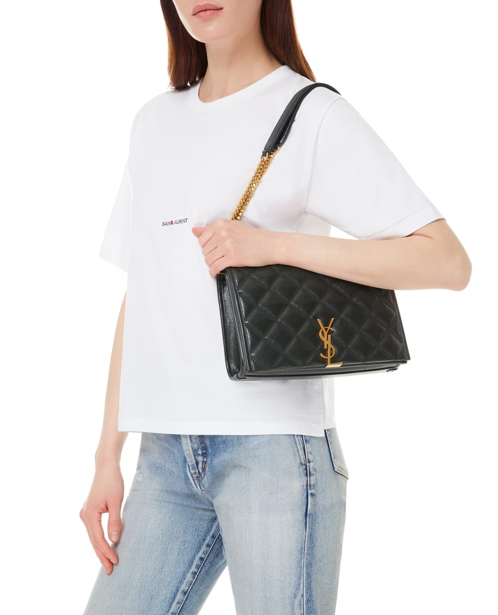 Кожаная сумка Becky Saint Laurent 650769-1D319, зеленый цвет • Купить в интернет-магазине Kameron