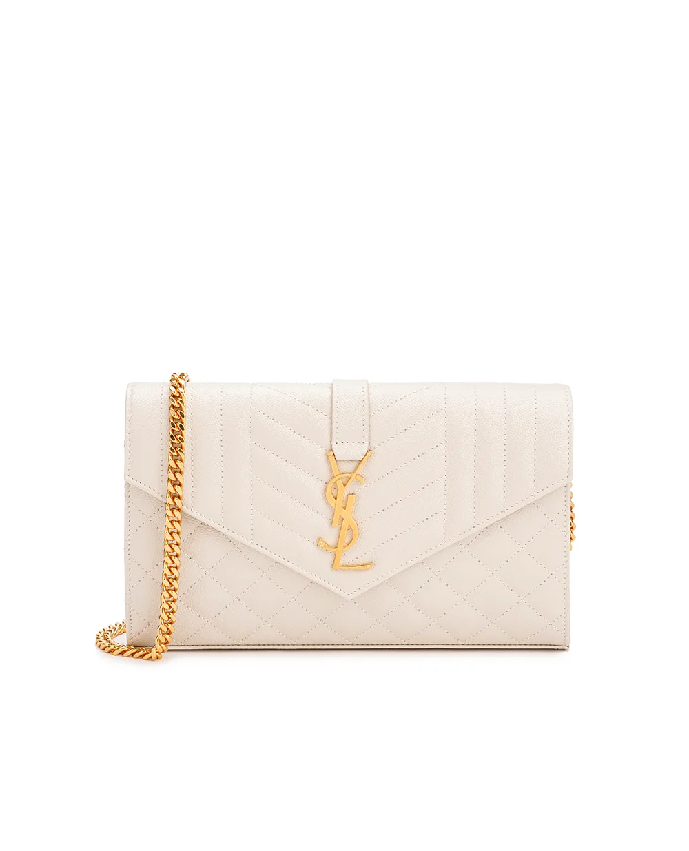 Кожаная сумка Envelope Chain Wallet Saint Laurent 620280-BOW91, белый цвет • Купить в интернет-магазине Kameron