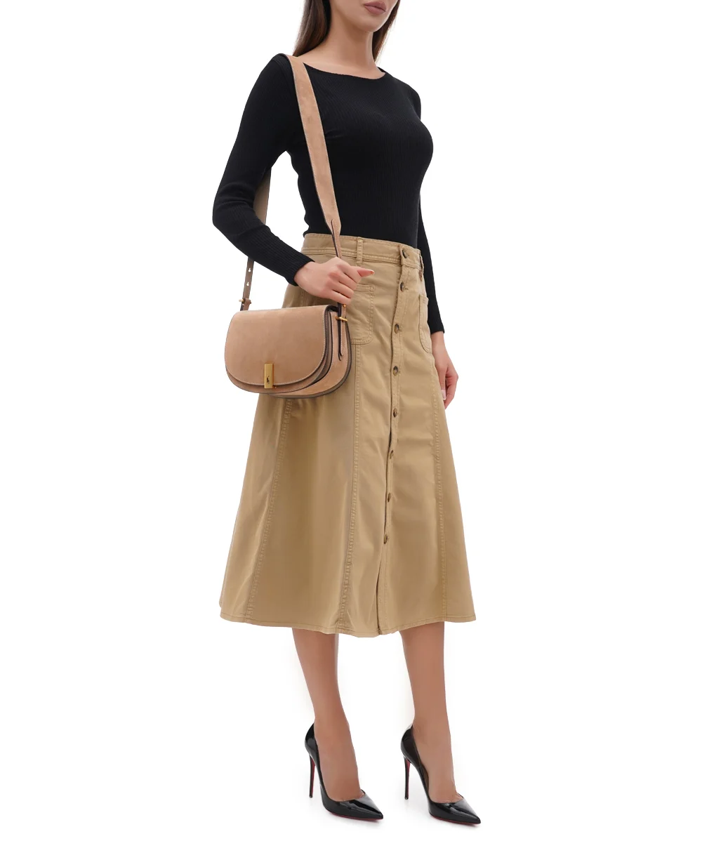 Кожаная сумка Polo ID Saddle Crossbody Medium Polo Ralph Lauren 428928765001, бежевый цвет • Купить в интернет-магазине Kameron