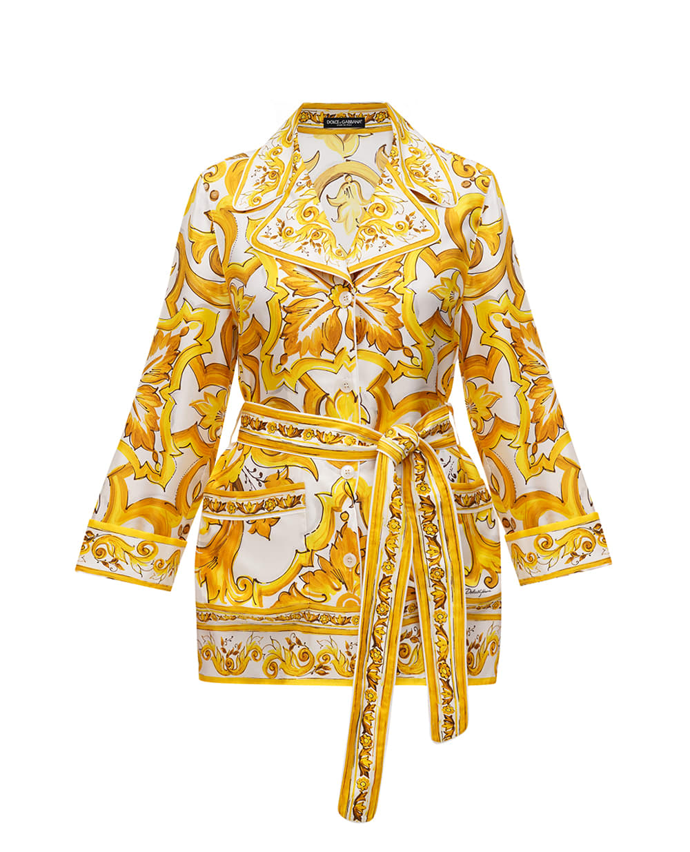 Шелковая блуза с поясом Dolce&Gabbana F5Q03T-HI1TK, желтый цвет • Купить в интернет-магазине Kameron