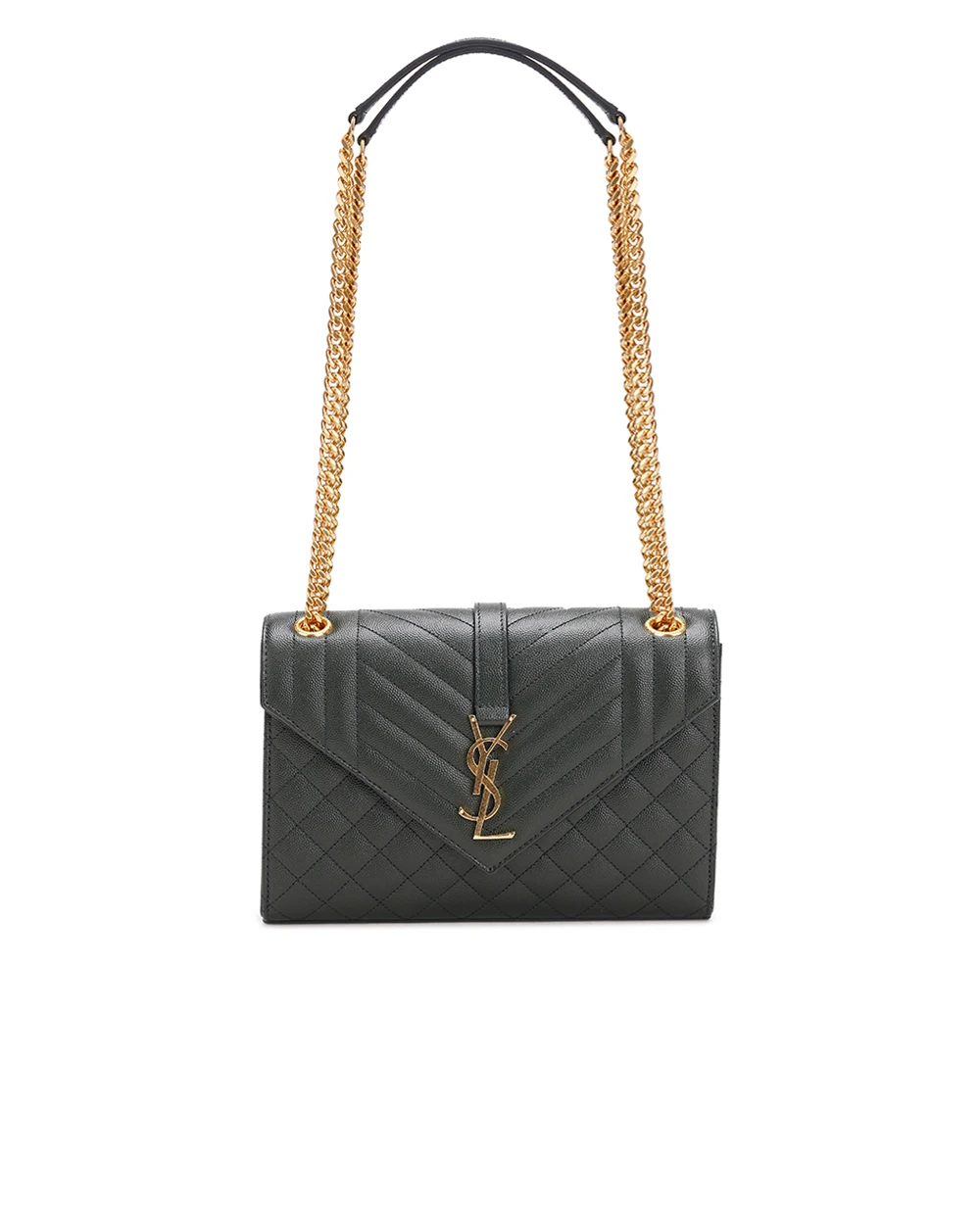 Кожаная сумка Envelope Medium Saint Laurent 600185-BOW91, темно-зеленый цвет • Купить в интернет-магазине Kameron