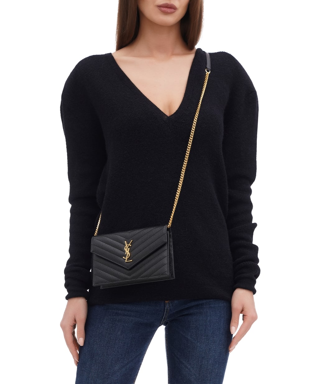 Кожаная сумка Cassandre Chain Wallet Saint Laurent 742920-BOW01, черный цвет • Купить в интернет-магазине Kameron