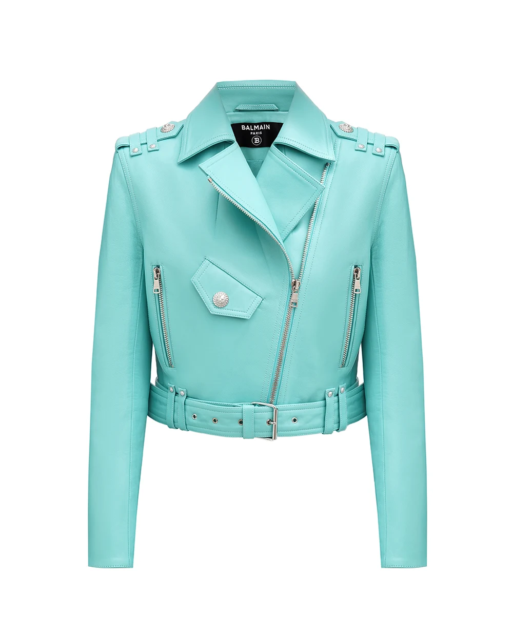 Кожаная косуха Balmain DF1TD204LC62, мятный цвет • Купить в интернет-магазине Kameron
