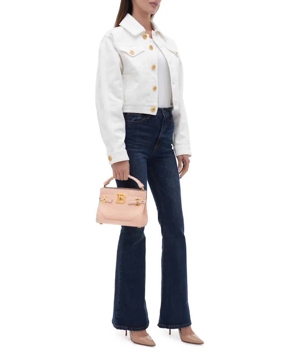 Кожаная сумка B-Buzz Top Handle 22 Balmain CN1DA797LAVE, пудровый цвет • Купить в интернет-магазине Kameron
