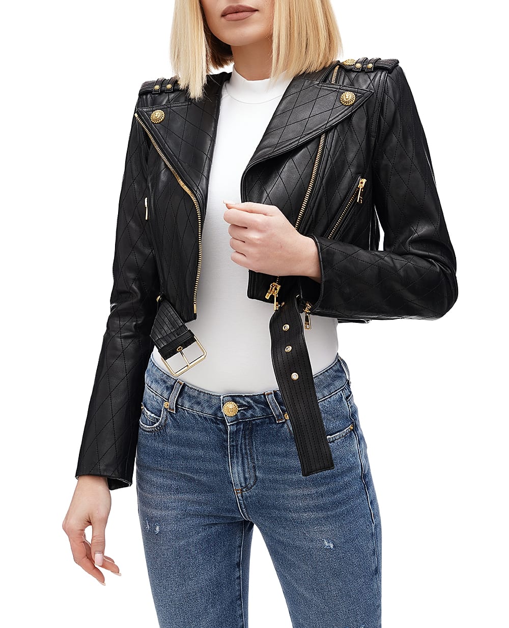 Кожаная косуха Balmain CF0TD210LD01, черный цвет • Купить в интернет-магазине Kameron