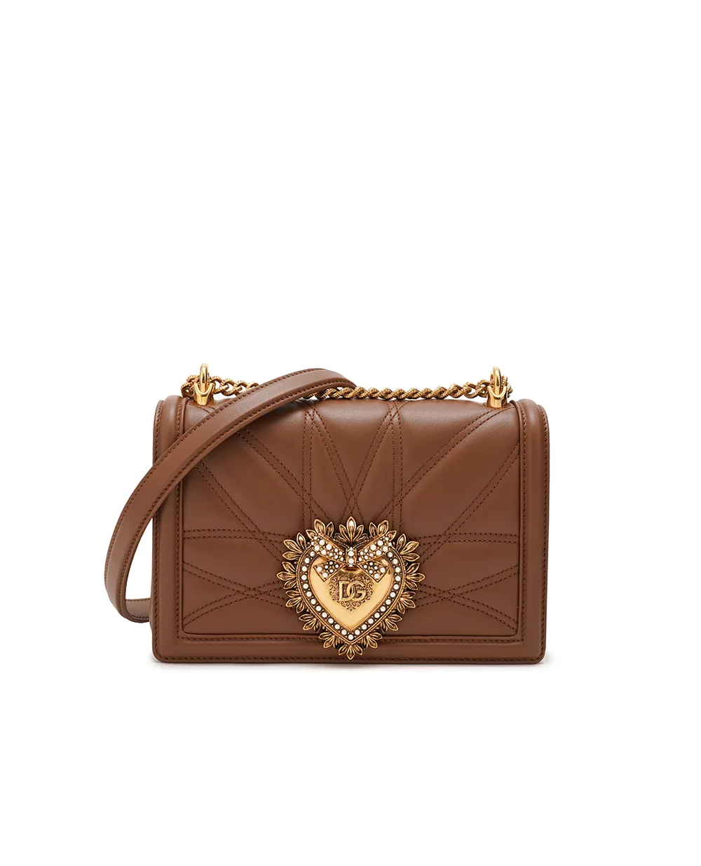 Кожаная сумка Devotion Medium Dolce&Gabbana BB7158-AW437, коричневый цвет • Купить в интернет-магазине Kameron