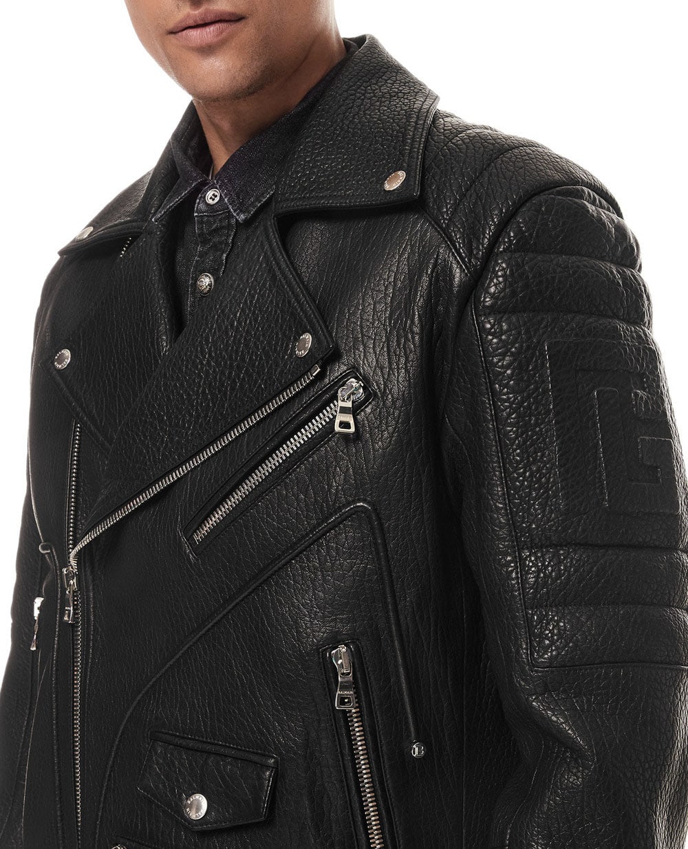 Кожаная косуха Balmain WH1TD100L124, черный цвет • Купить в интернет-магазине Kameron