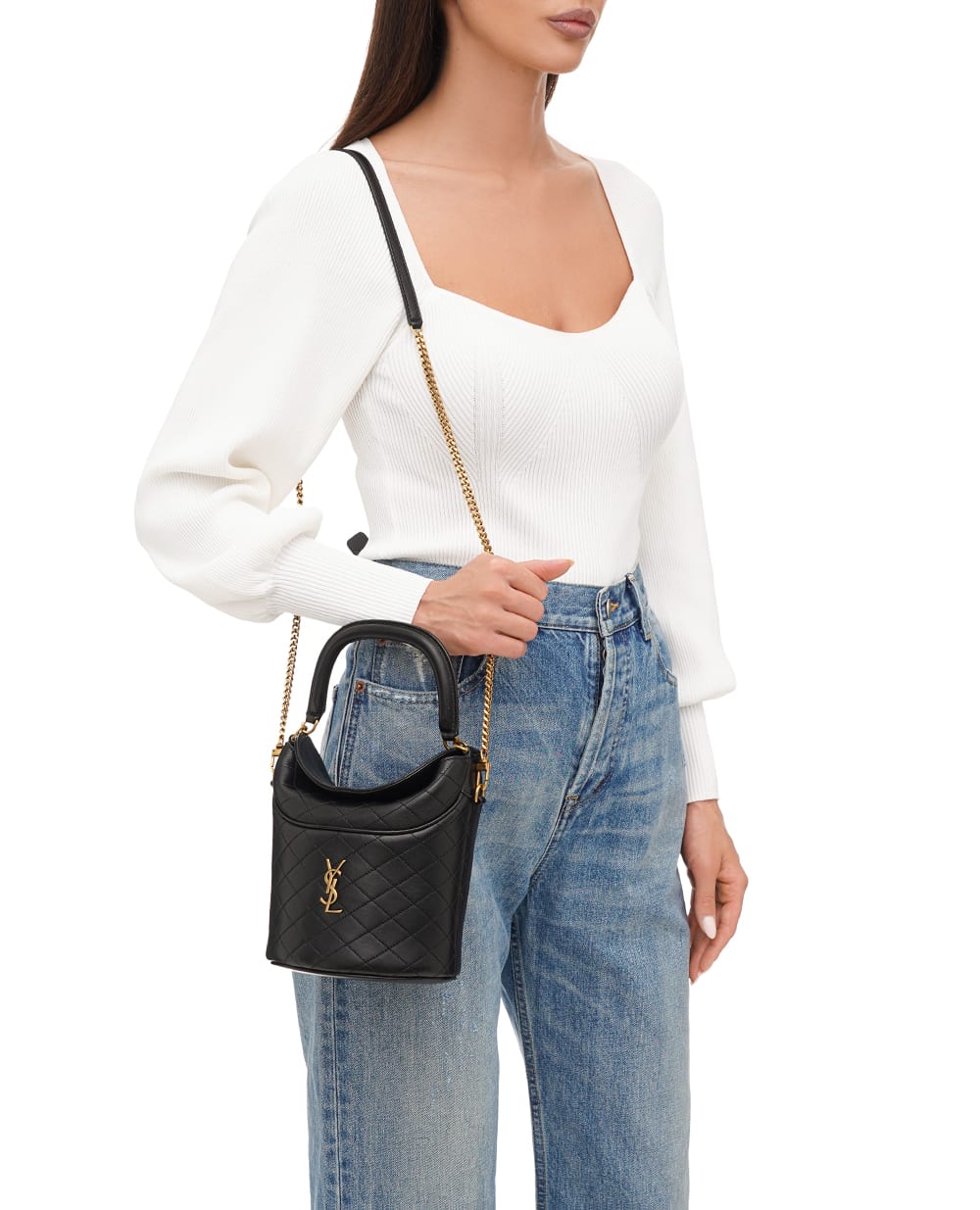 Кожаная сумка Gaby Bucket Saint Laurent 763961-1EL07, черный цвет • Купить в интернет-магазине Kameron