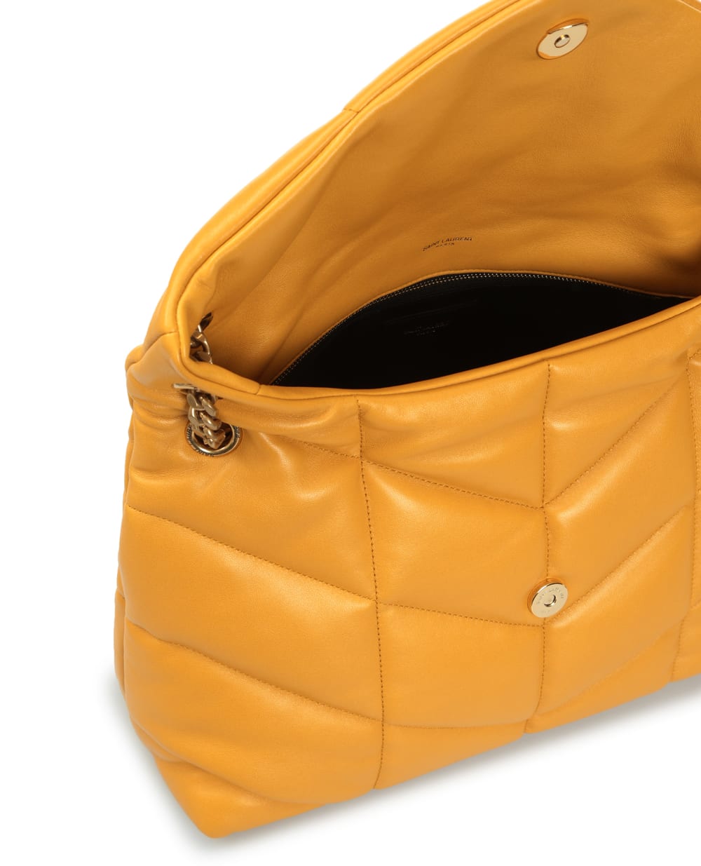 Кожаная сумка Loulou Puffer Medium Saint Laurent 577475-1EL07, желтый цвет • Купить в интернет-магазине Kameron
