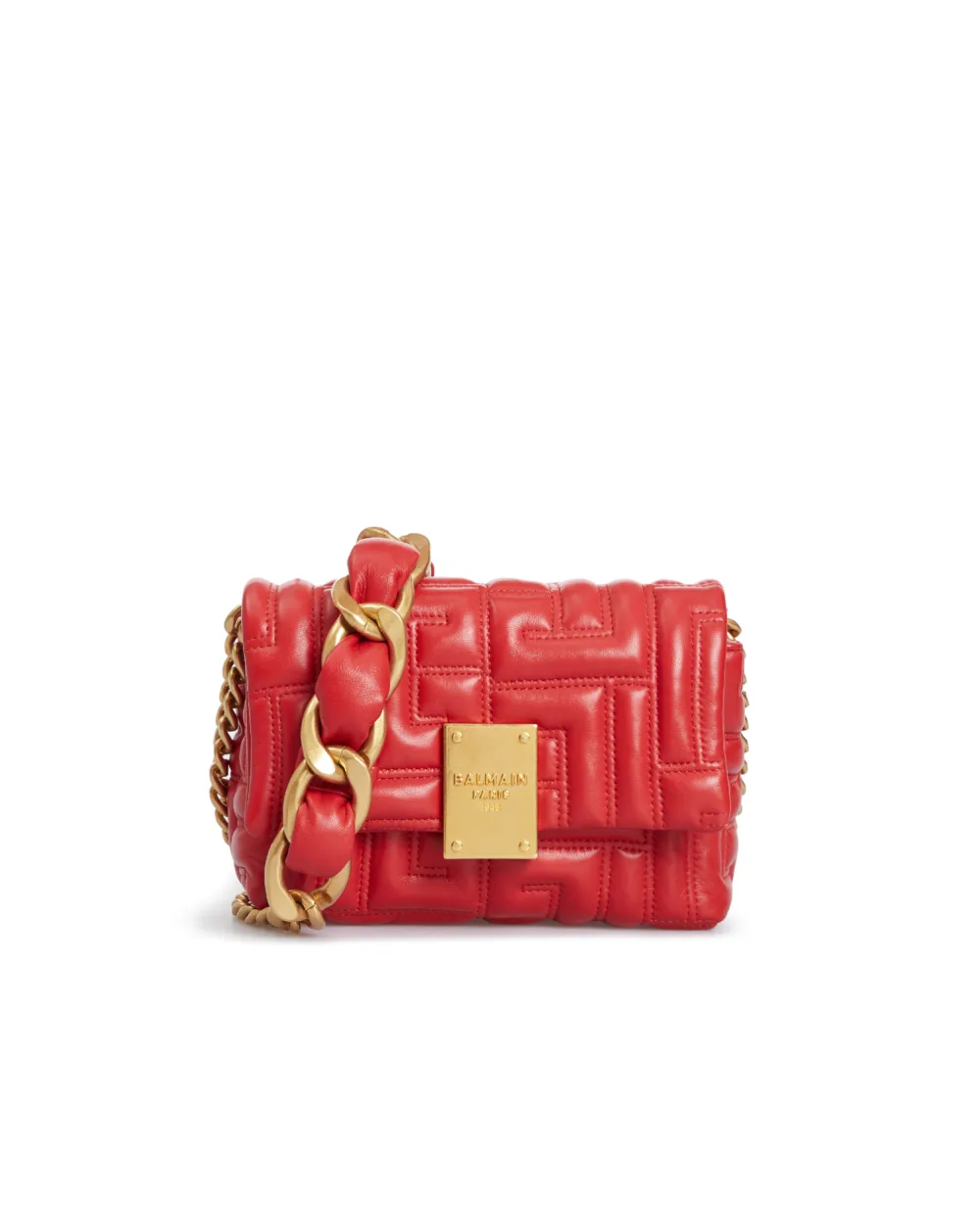 Кожаная сумка 1945 Soft mini Balmain AN1BJ796LNQD, красный цвет • Купить в интернет-магазине Kameron