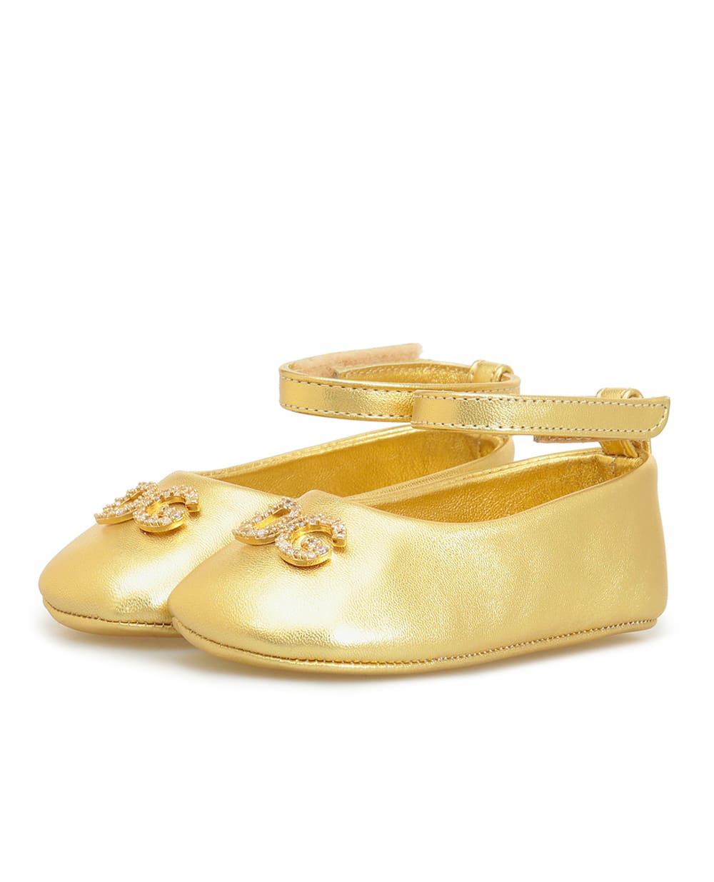 Детские кожаные пинетки Dolce&Gabbana Kids DK0065-A6C66, золотой цвет • Купить в интернет-магазине Kameron