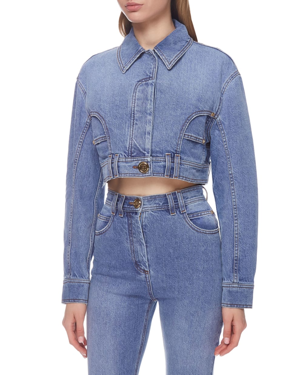 Джинсовая куртка Balmain VF0TC015D113, голубой цвет • Купить в интернет-магазине Kameron