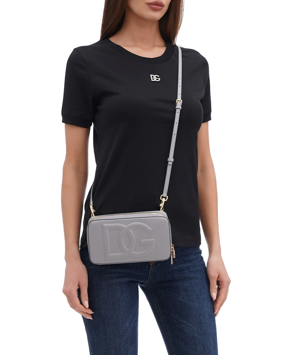 Кожаная сумка DG Logo Small Dolce&Gabbana BB7289-AW576, серый цвет • Купить в интернет-магазине Kameron