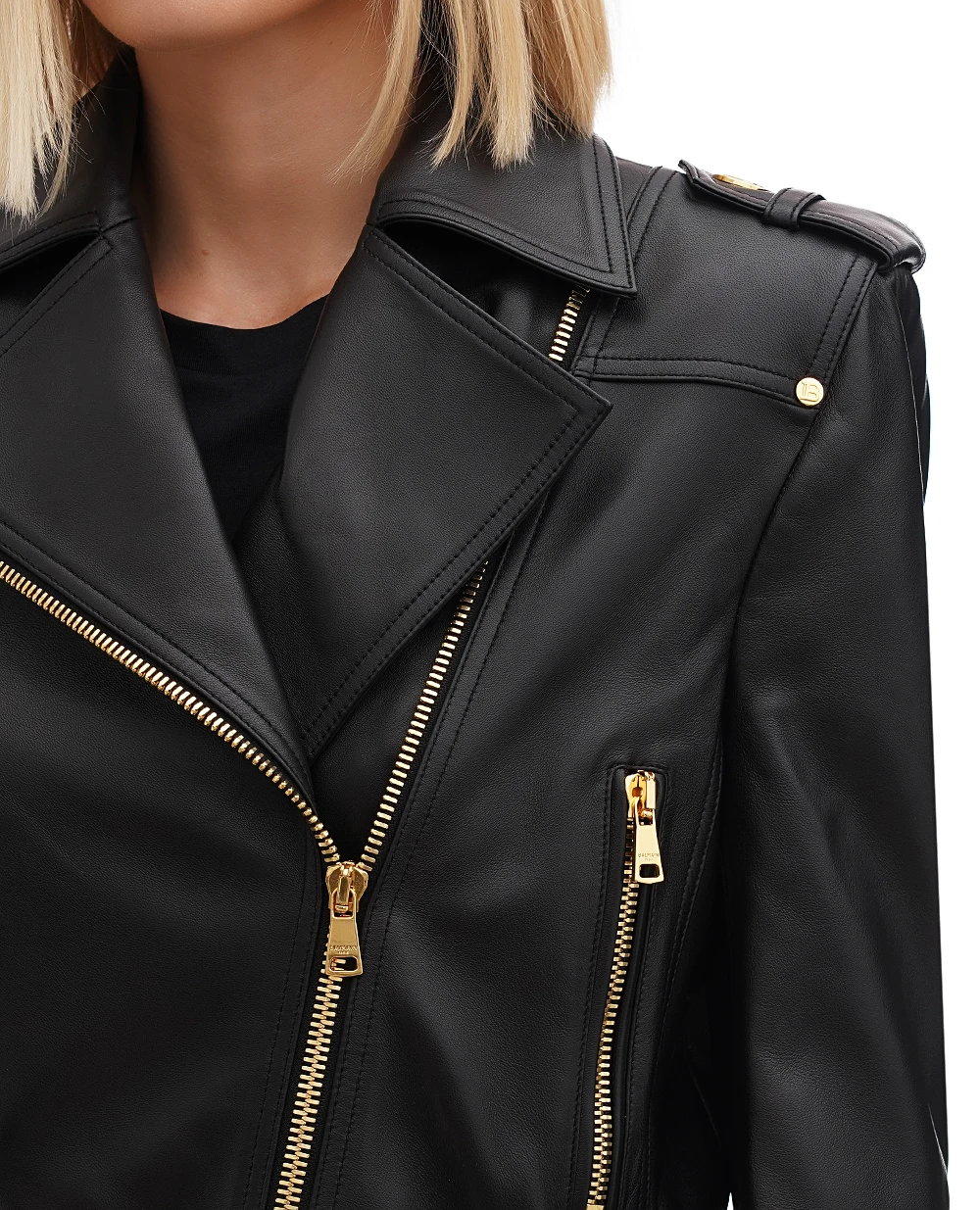 Куртка кожаная Balmain BF1TD200LB24, черный цвет • Купить в интернет-магазине Kameron