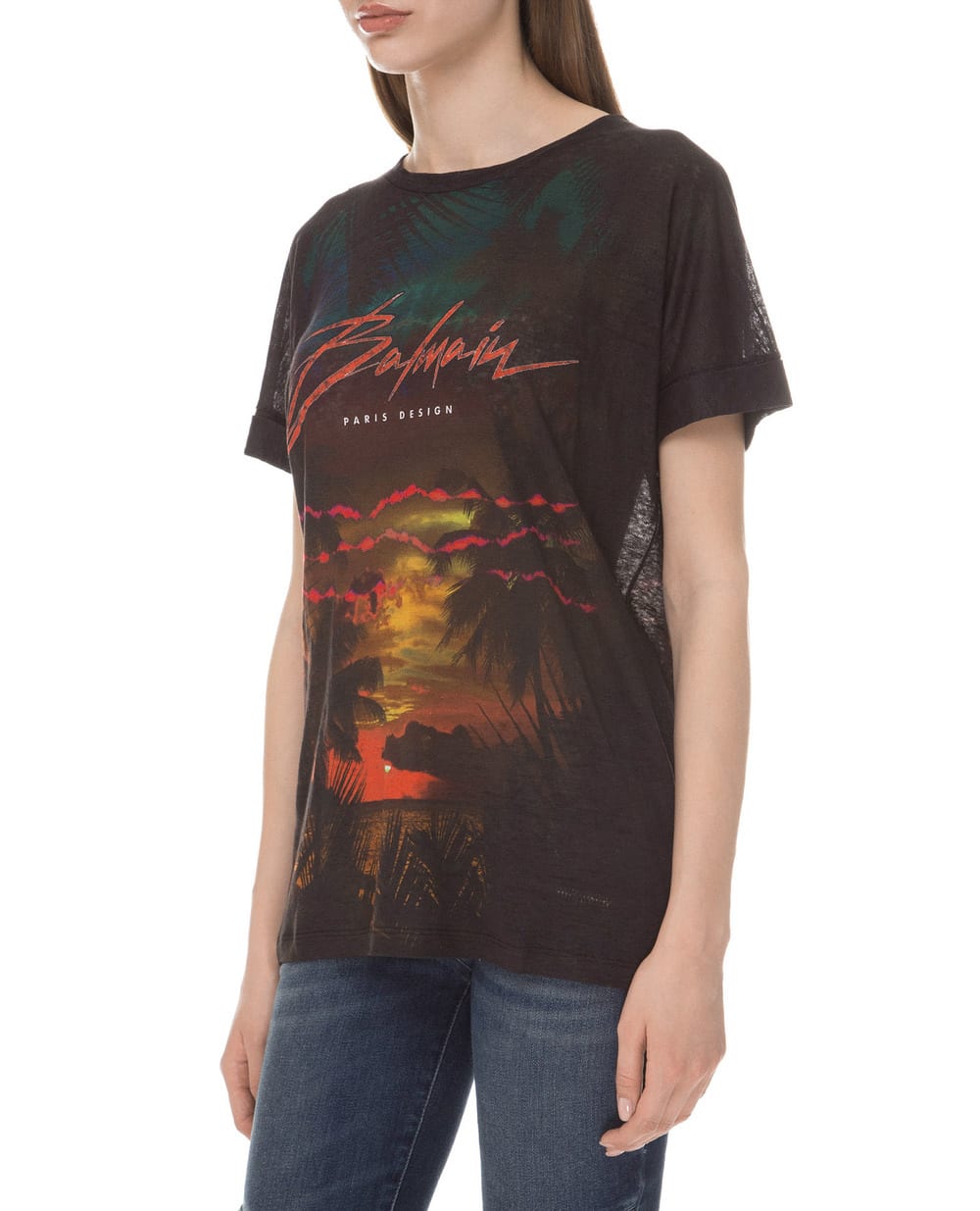 Льняная футболка Balmain RF11122I061, черный цвет • Купить в интернет-магазине Kameron