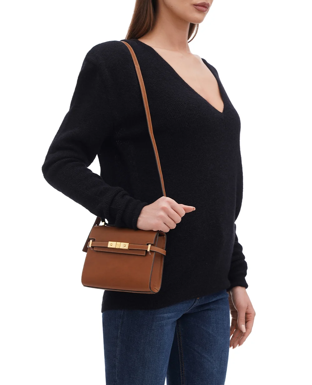 Кожаная сумка Manhattan Mini Saint Laurent 727766-AACQ3, коричневый цвет • Купить в интернет-магазине Kameron