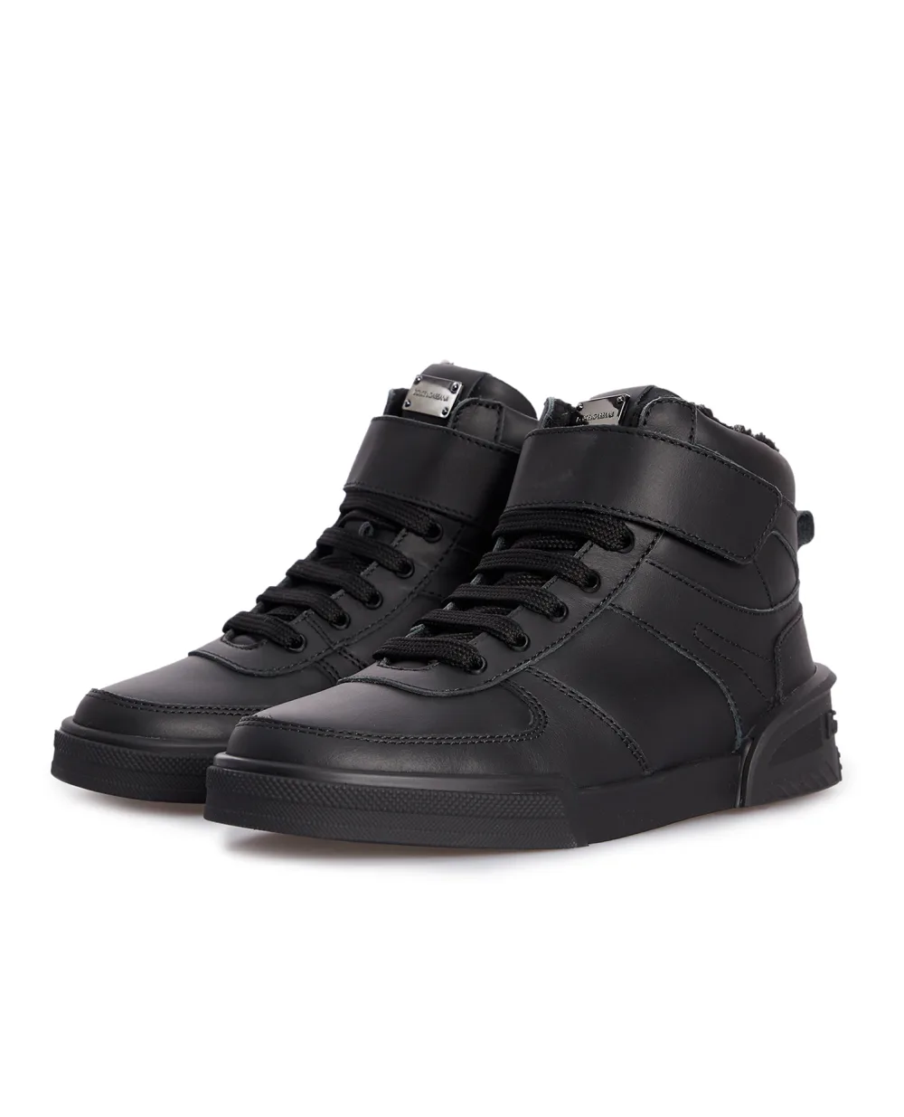 Детские кожаные хайтопы Dolce&Gabbana Kids DA5159-AM668-M, черный цвет • Купить в интернет-магазине Kameron