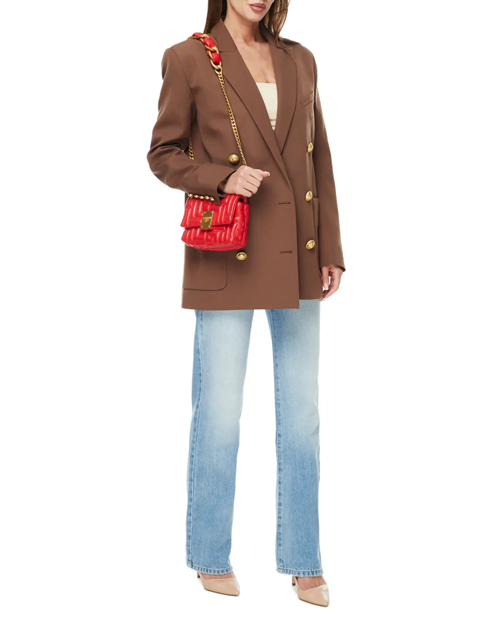 Кожаная сумка 1945 Soft mini Balmain AN1BJ796LNQD, красный цвет • Купить в интернет-магазине Kameron