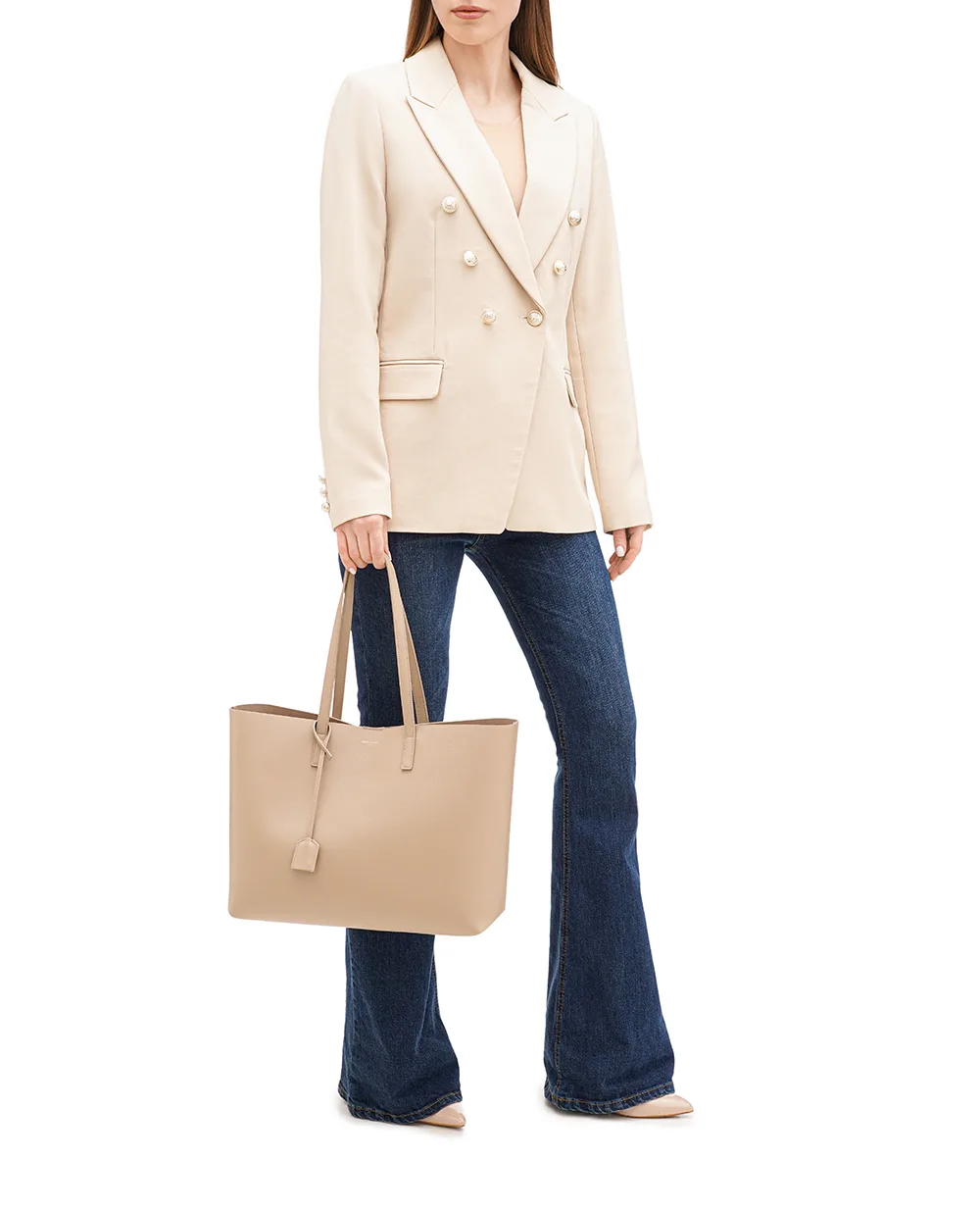 Кожаная сумка Shopping Bag Saint Laurent 600281-CSV0J, бежевый цвет • Купить в интернет-магазине Kameron
