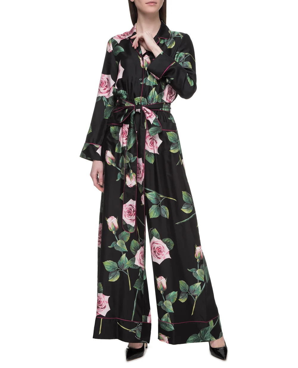 Шелковый комбинезон Dolce&Gabbana F6E6JT-HS190, черный цвет • Купить в интернет-магазине Kameron