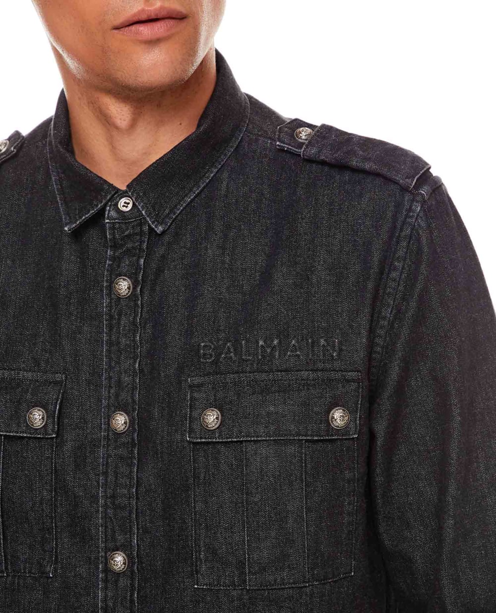 Джинсова сорочка Balmain WH1HC030146D, чорний колір • Купити в інтернет-магазині Kameron