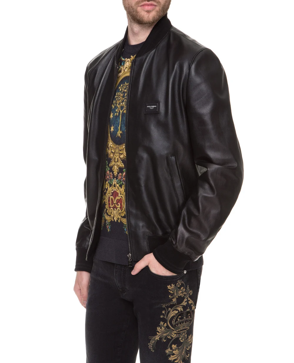 Кожаный бомбер Dolce&Gabbana G9PB9L-FUL89, черный цвет • Купить в интернет-магазине Kameron