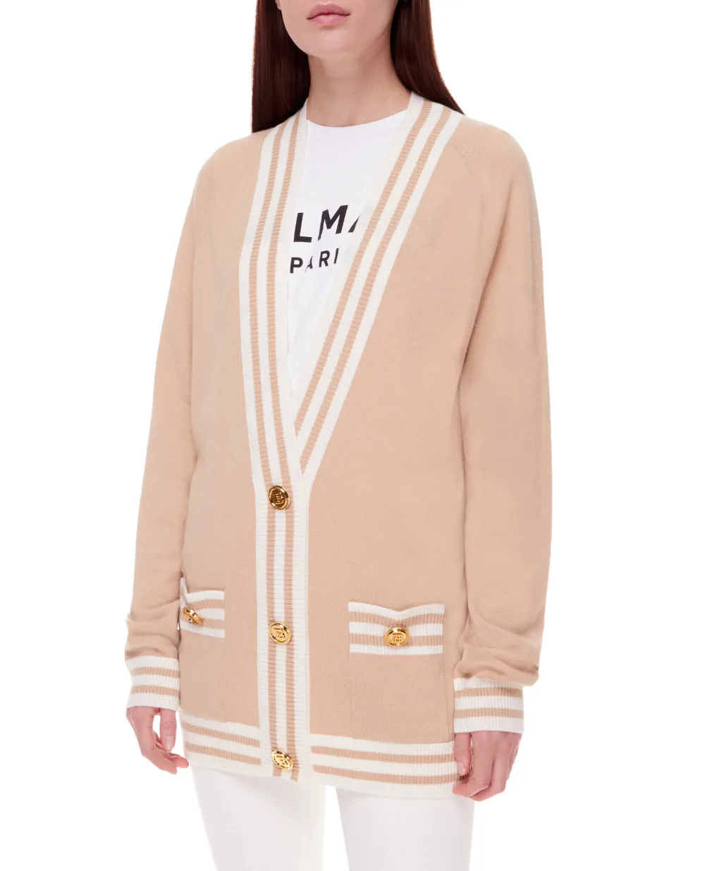 Шерстяной кардиган Balmain XF1KO000KB01, бежевый цвет • Купить в интернет-магазине Kameron