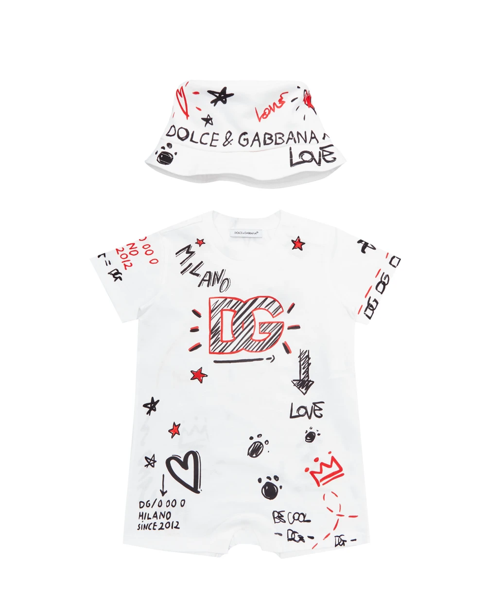 Подарочный набор (ромпер, панама) Dolce&Gabbana Kids L1JO4E-G7B8W, белый цвет • Купить в интернет-магазине Kameron