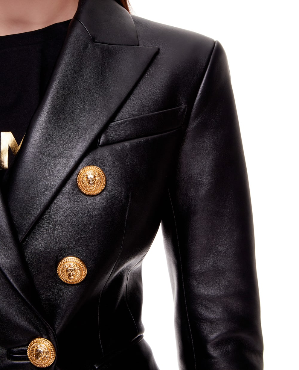 Шкіряний жакет Balmain XF1SG000LB26, чорний колір • Купити в інтернет-магазині Kameron
