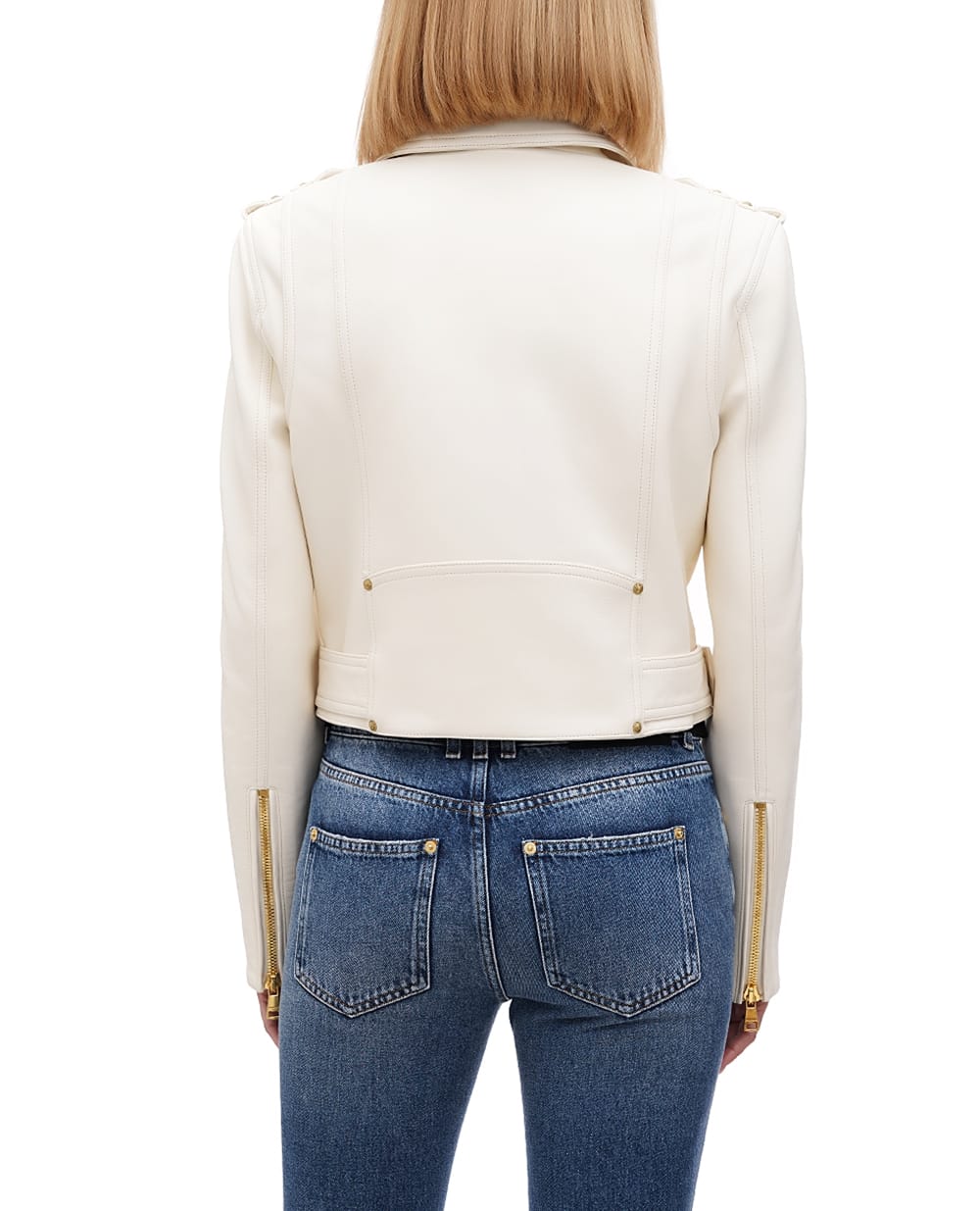 Кожаная косуха Balmain CF1TD205LC62, белый цвет • Купить в интернет-магазине Kameron