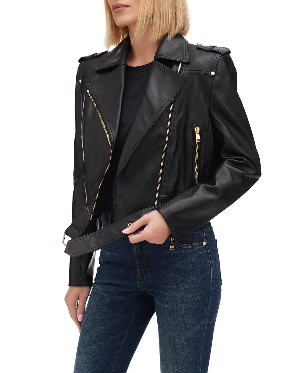 Куртка кожаная Balmain BF1TD200LB24, черный цвет • Купить в интернет-магазине Kameron