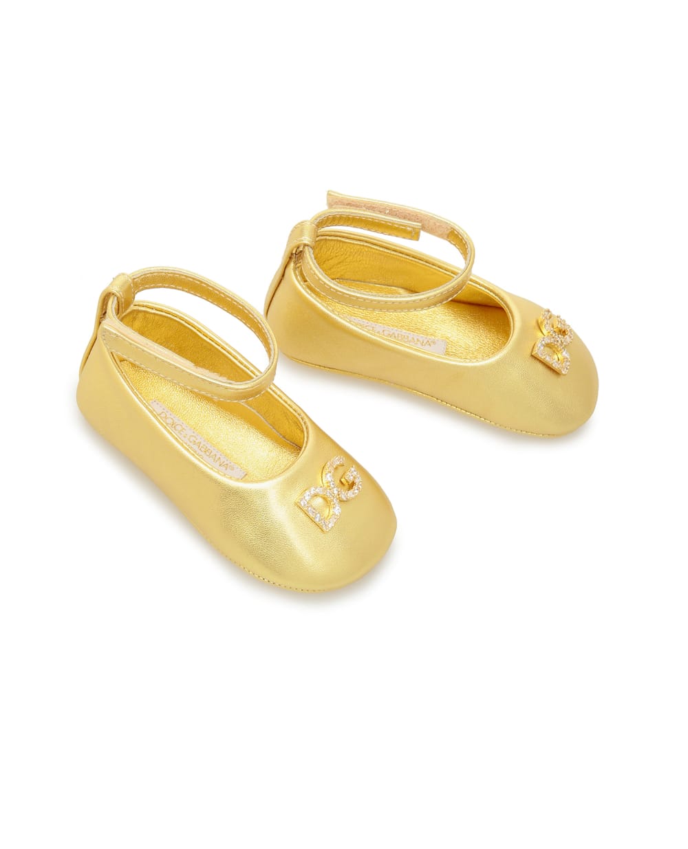Детские кожаные пинетки Dolce&Gabbana Kids DK0065-A6C66-, золотой цвет • Купить в интернет-магазине Kameron