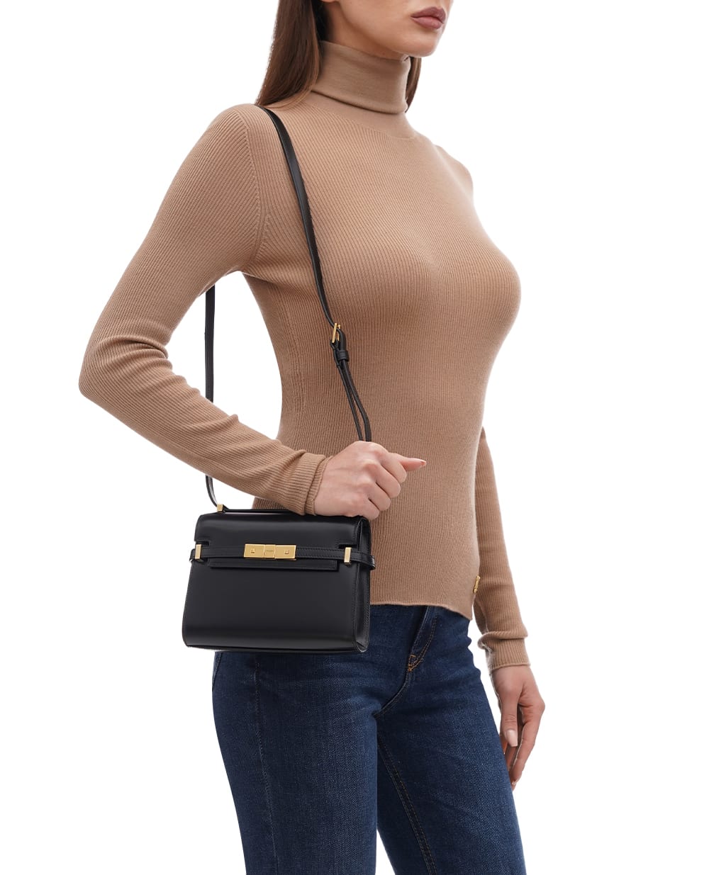 Кожаная сумка Manhattan Mini Saint Laurent 727766-0SX0W, черный цвет • Купить в интернет-магазине Kameron