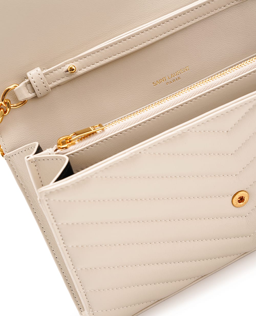 Кожанная сумка Cassandre Chain Wallet Saint Laurent 377828-AAA44, белый цвет • Купить в интернет-магазине Kameron
