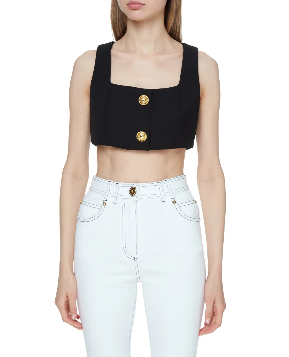 Шерстяной топ Balmain VF10019167L, черный цвет • Купить в интернет-магазине Kameron