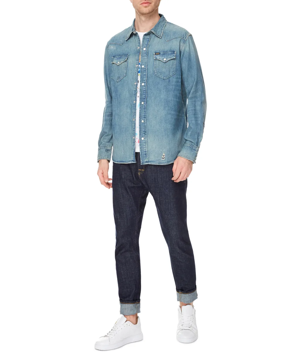 Джинсовая рубашка Polo Ralph Lauren 710809299002, голубой цвет • Купить в интернет-магазине Kameron