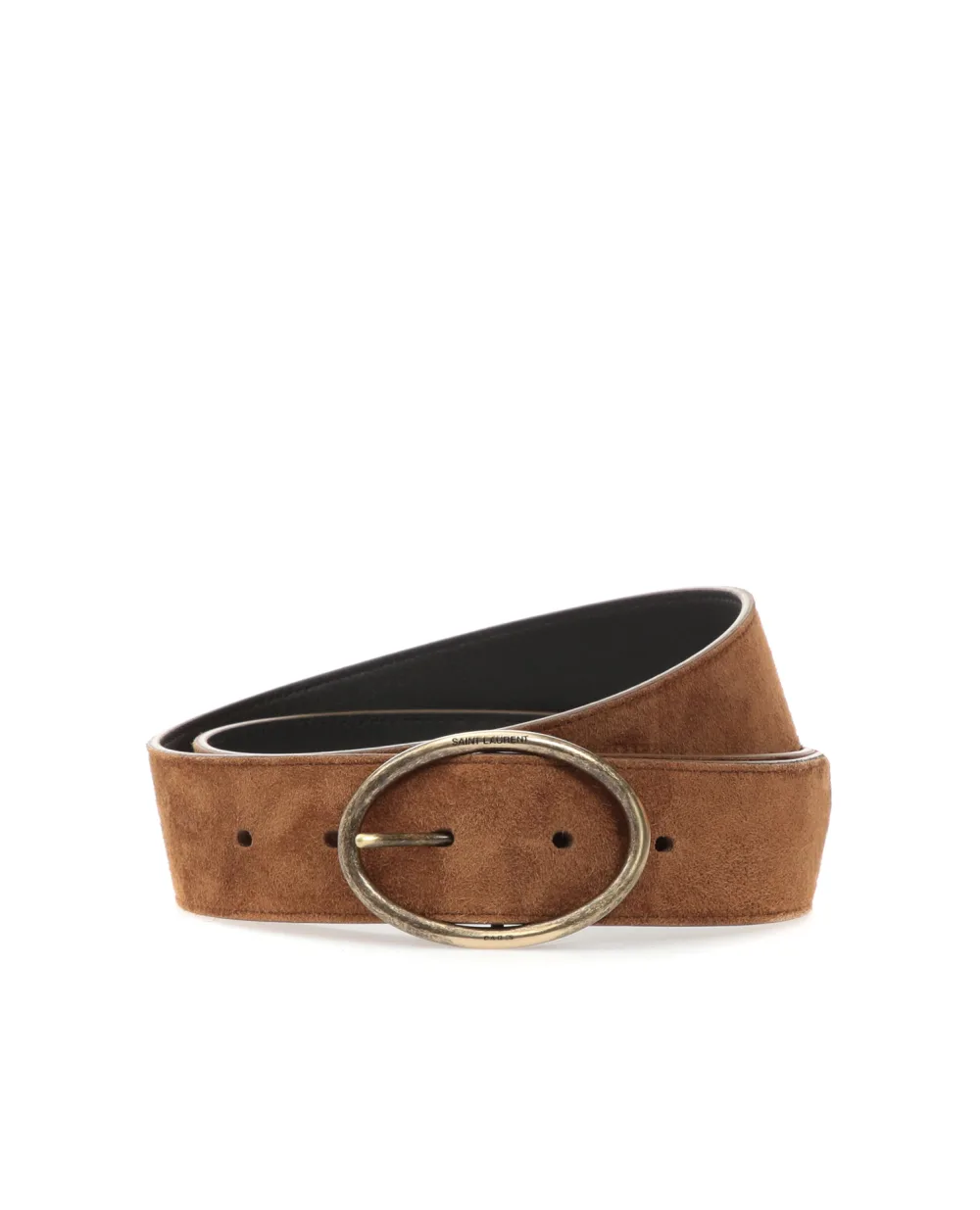 Замшевый ремень Oval Buckle Saint Laurent 569817-0IS0T, коричневый цвет • Купить в интернет-магазине Kameron