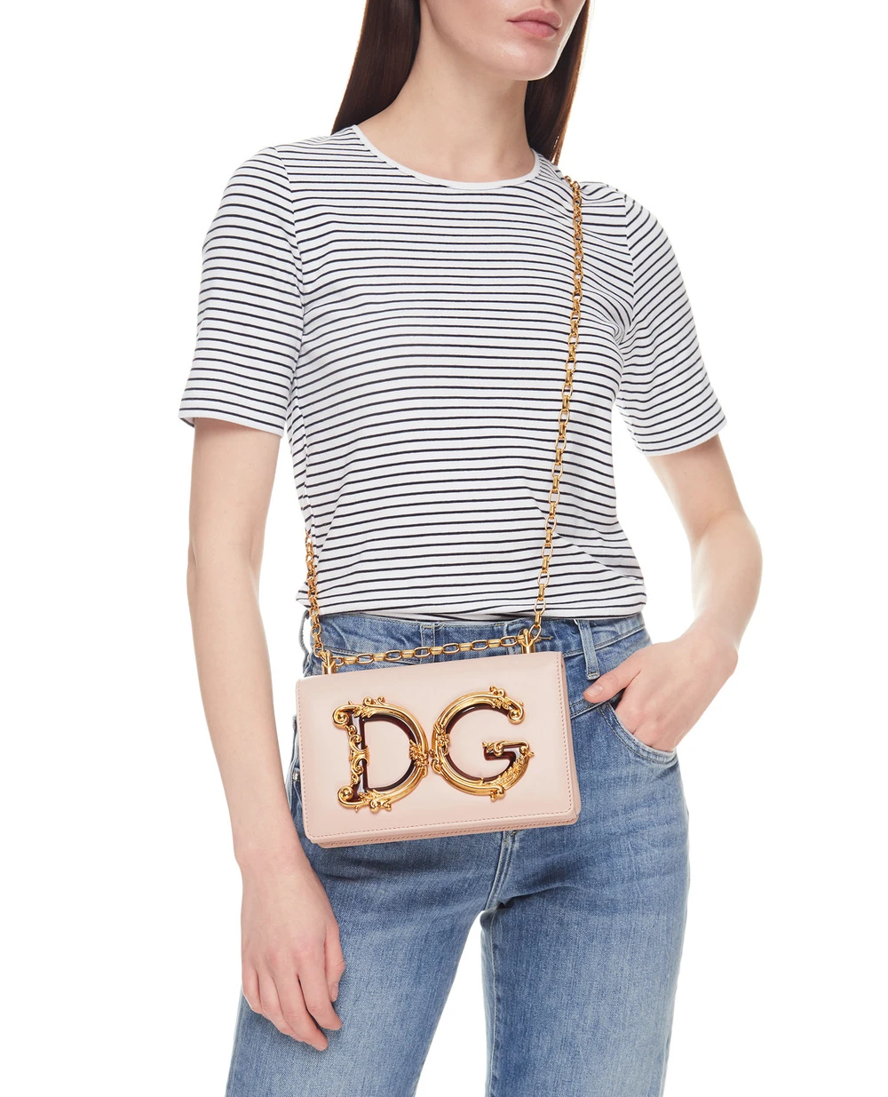 Шкіряна сумка DG Girls Medium Dolce&Gabbana BB6498-AZ801, пудровий колір • Купити в інтернет-магазині Kameron
