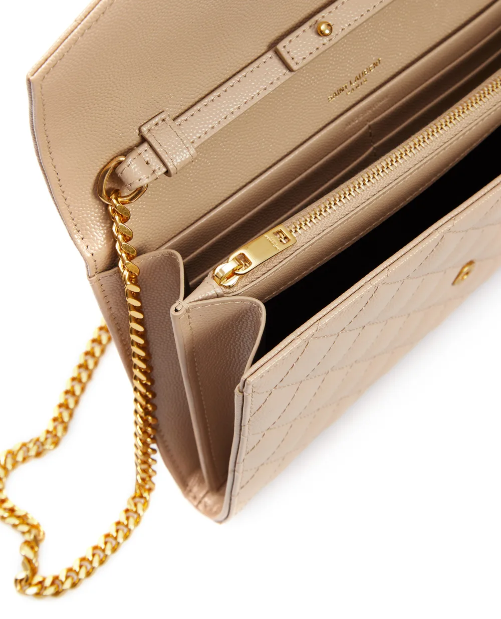 Кожаная сумка Envelope Chain Wallet Saint Laurent 620280-BOW91, бежевый цвет • Купить в интернет-магазине Kameron