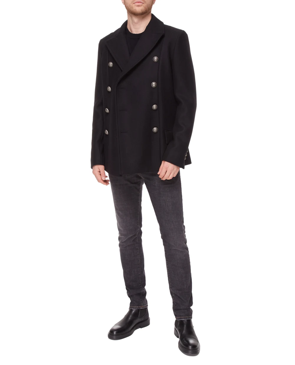 Шерстяное пальто Balmain YH1UC033WB06, черный цвет • Купить в интернет-магазине Kameron