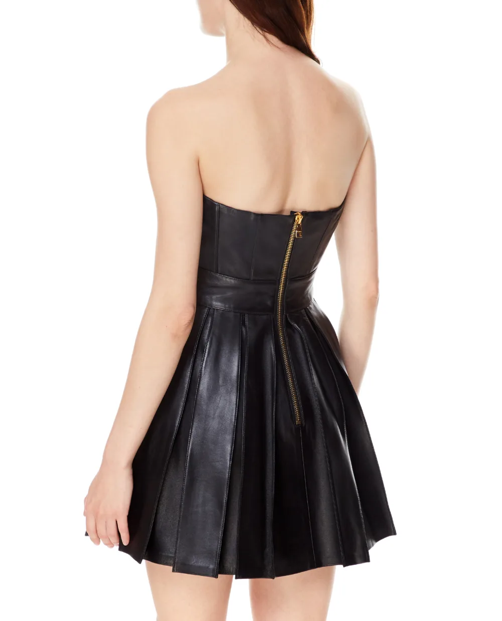 Кожаное платье Balmain WF1R1050L158, черный цвет • Купить в интернет-магазине Kameron