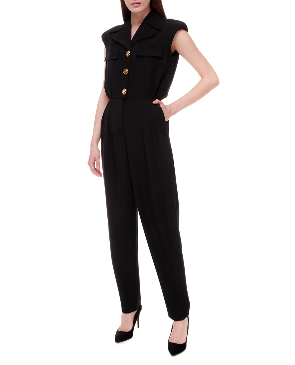 Шерстяной комбинезон Balmain XF1PW060WB05, черный цвет • Купить в интернет-магазине Kameron