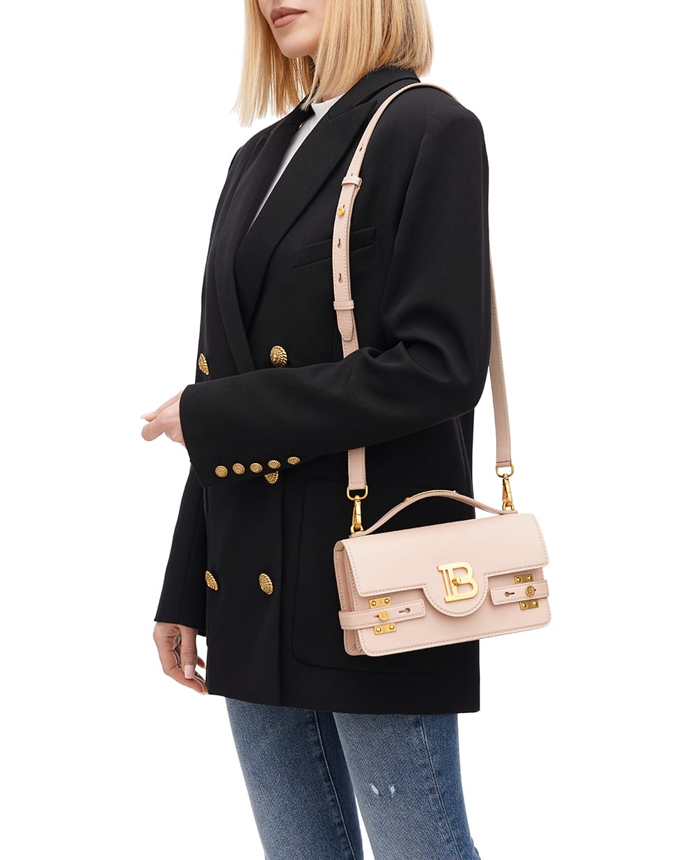 Кожаная сумка B-Buzz Shoulder 24 Balmain CN1DA828LAVE, нюдовый цвет • Купить в интернет-магазине Kameron