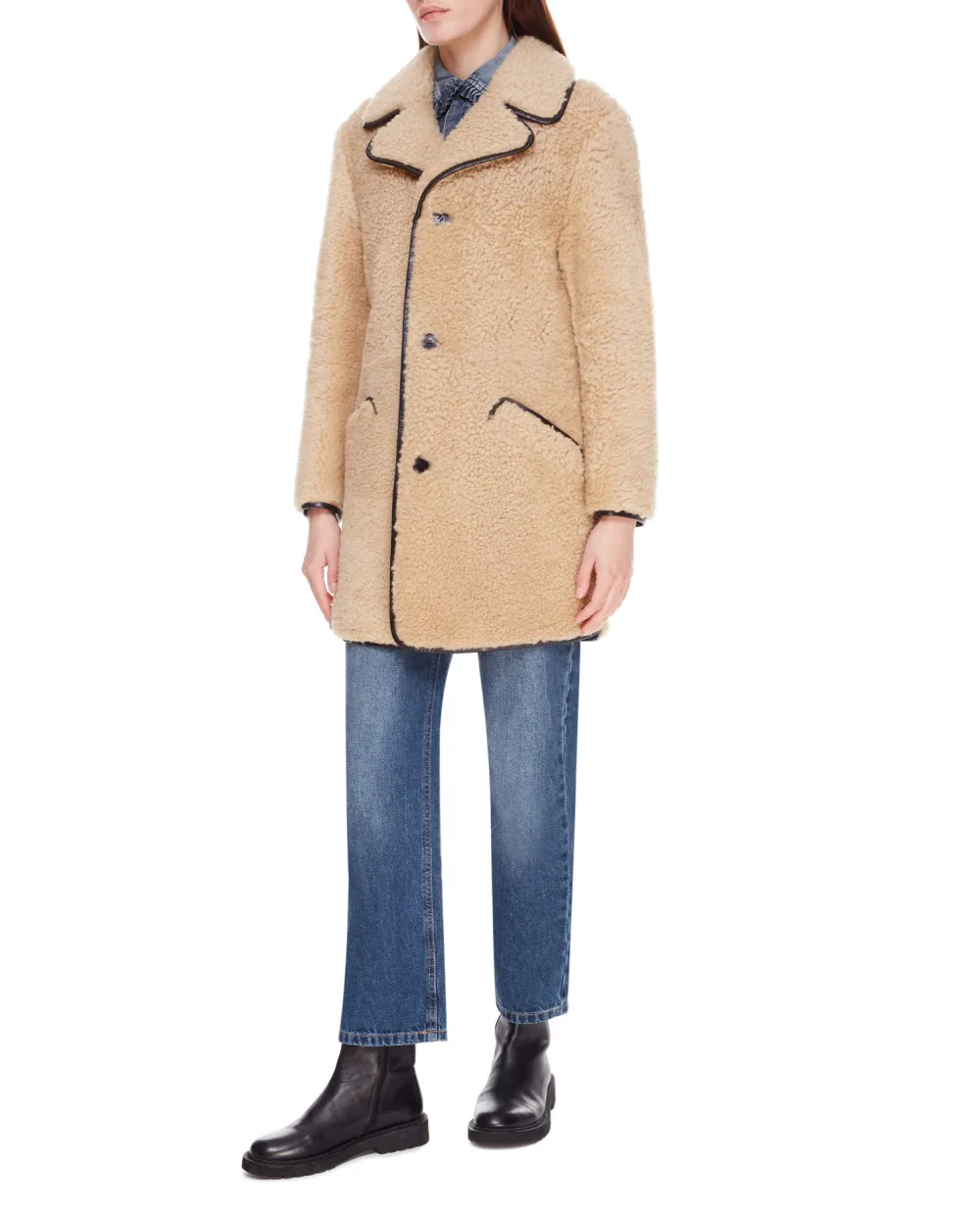 Шуба Saint Laurent 664277-Y7YE2, бежевый цвет • Купить в интернет-магазине Kameron