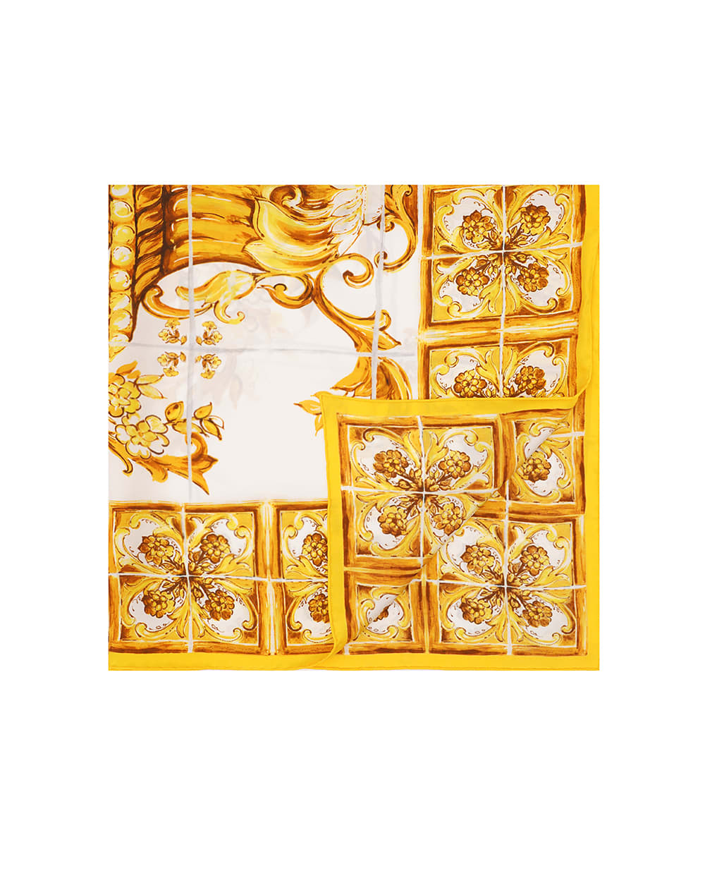 Платок из шелка с принтом майолики Dolce&Gabbana FN090R-GDAOZ, желтый цвет • Купить в интернет-магазине Kameron