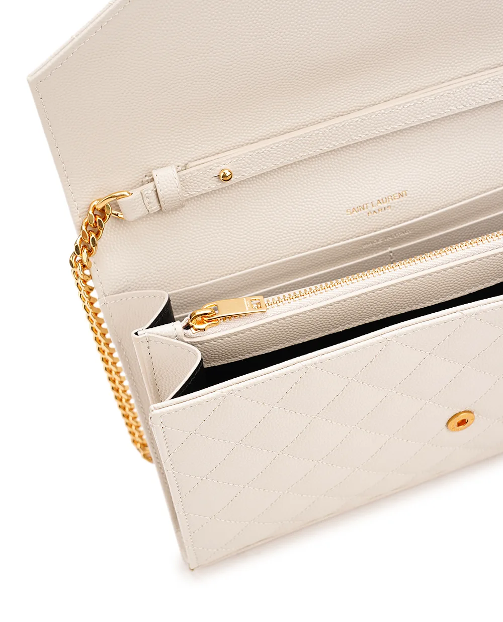 Кожаная сумка Envelope Chain Wallet Saint Laurent 620280-BOW91, белый цвет • Купить в интернет-магазине Kameron